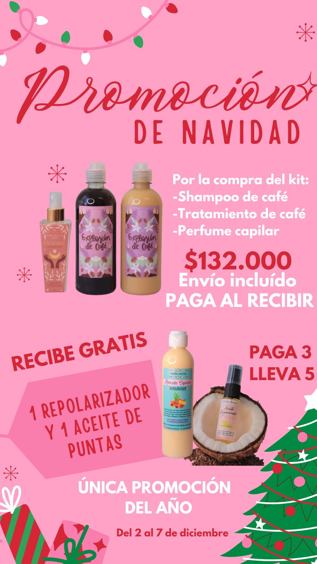 PAGA 3 LLEVA 5 🎄KIT CAPILAR NAVIDEÑO🎄 CRECIMIENTO Y REPARACIÓN (Unidades limitadas)